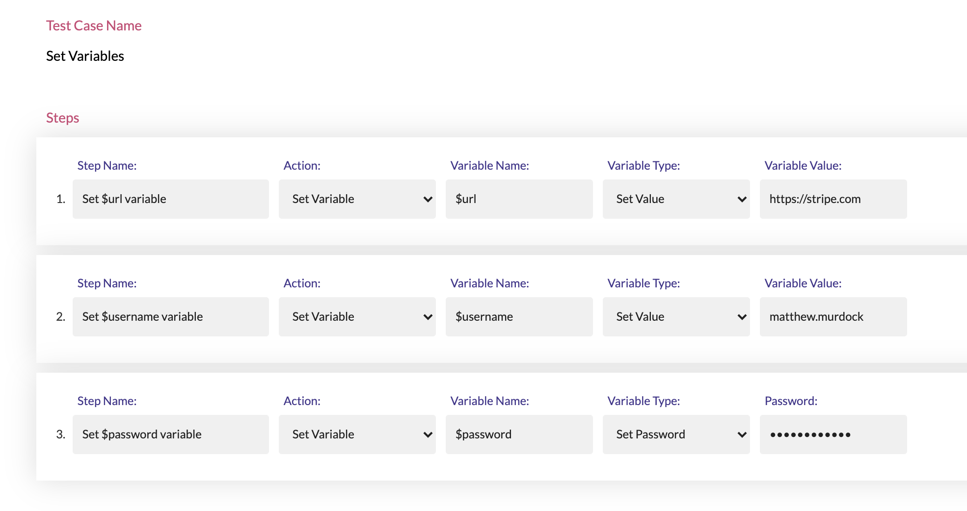 endtest set variables